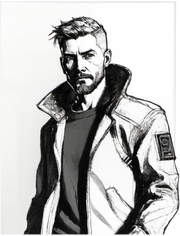 A portrait of myself, generated by a low-rank adaptation of SD-XL 1.0-base trained on many photographs.